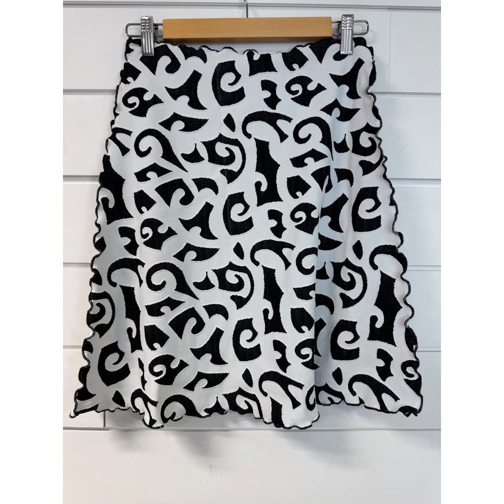 Haystacks Black White Abstract Swirl Lettuce Edge Mini Skirt Large Made in USA